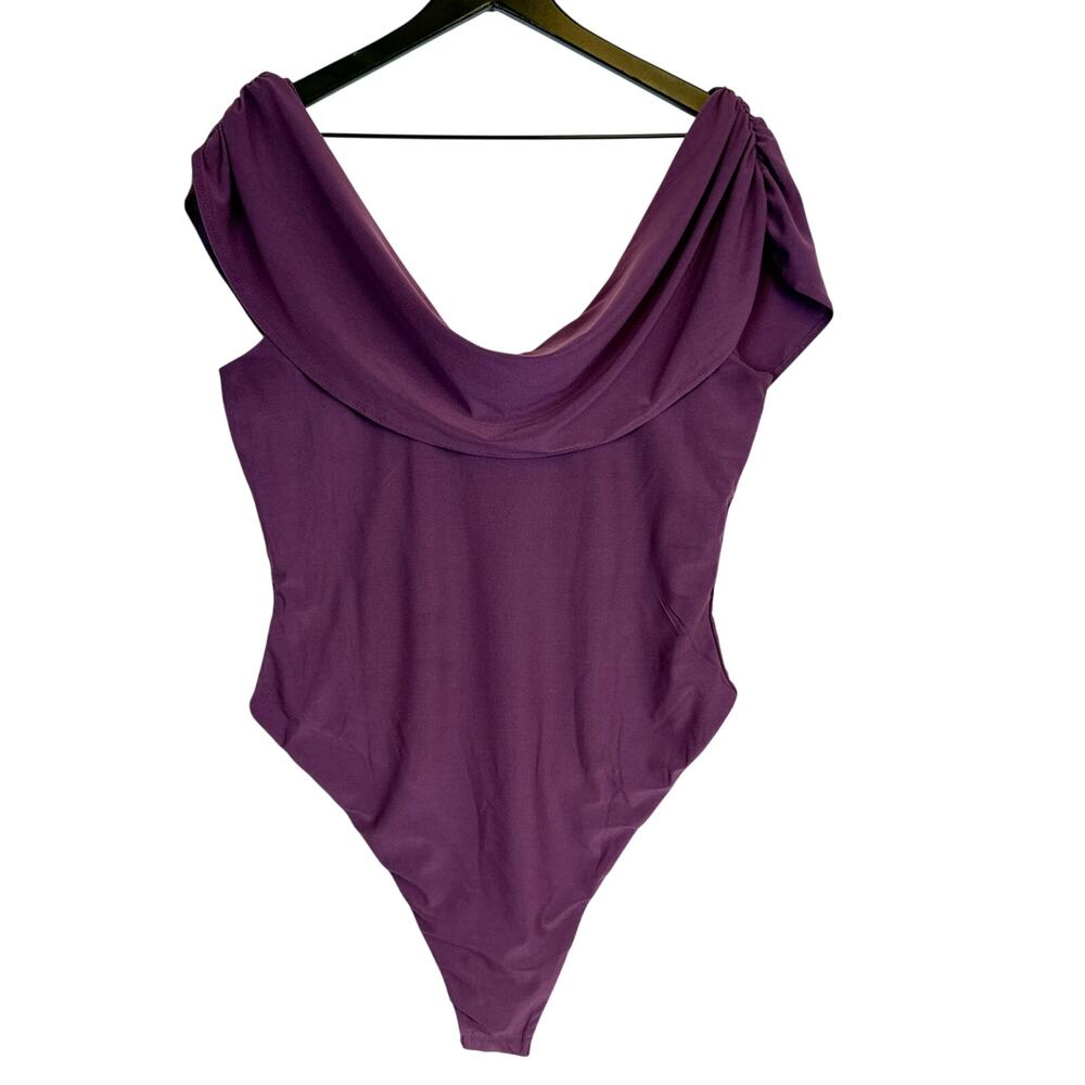 Karen Millen Stretch Drapey Crepe Ruched Plunge Neck Bodysuit Purple - M